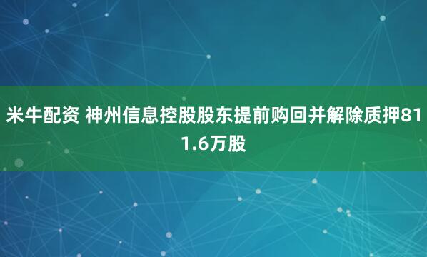 米牛配资 神州信息控股股东提前购回并解除质押811.6万股